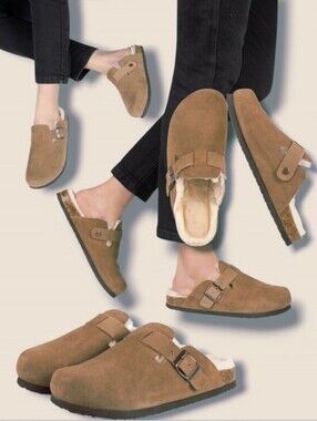 New ⭐️ Emma New York Women's Nina Light Brown Fur/Suede/Leather Cork Sole Clogs